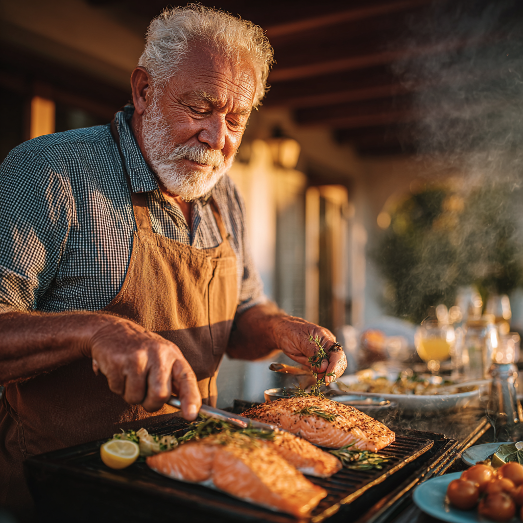 Senior person preparing healthy meal in modern kitchen
